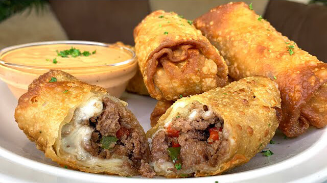 Bomb-Diggity Philly Cheesesteak Egg rolls
